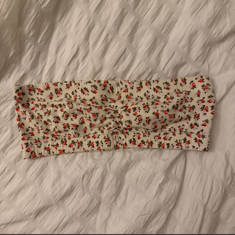 Vintage f21 Cream Floral Bandeau Top with Red & Green Print